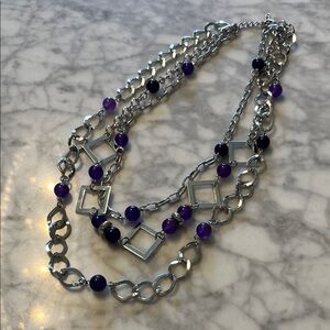 Silver and Purple Multi-Layer Necklace